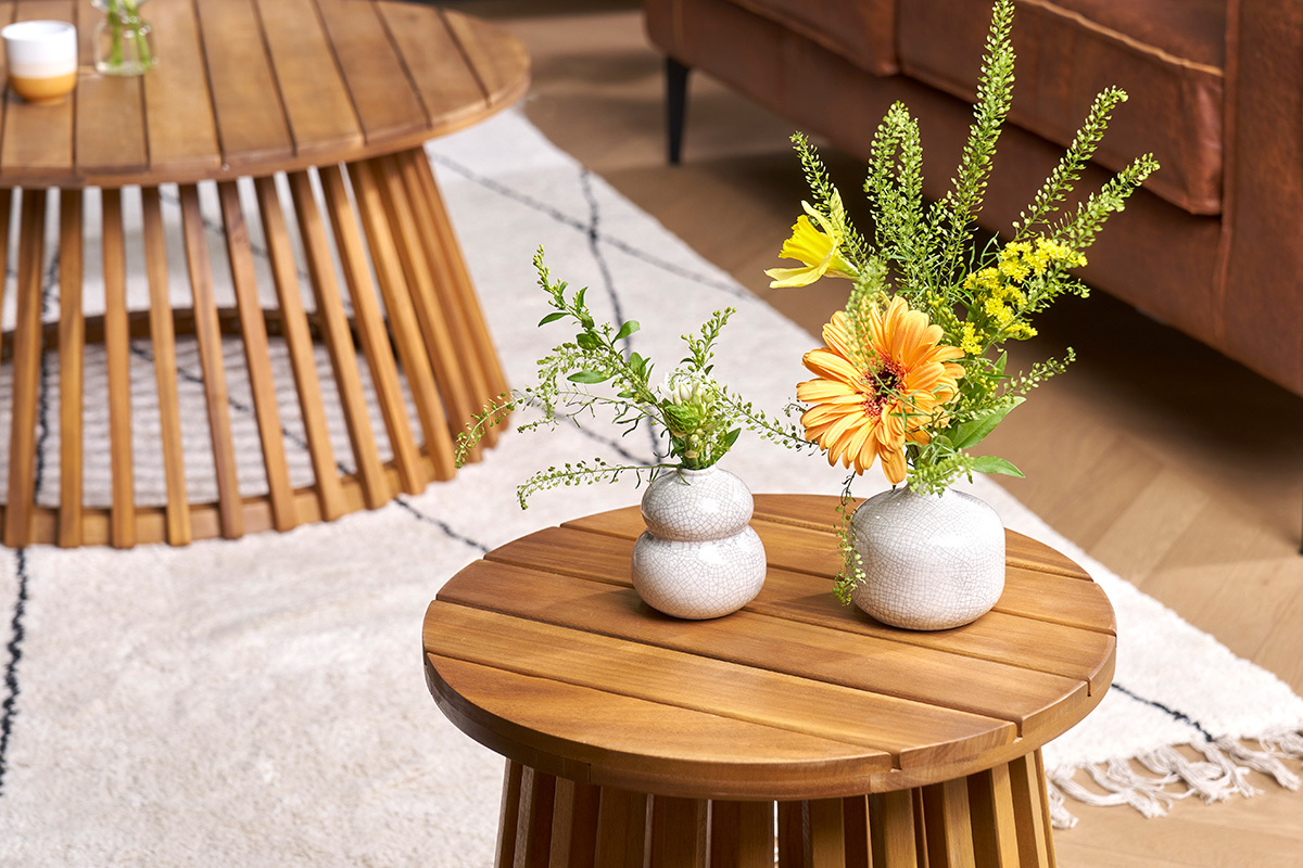 Tavolino da salotto da giardino rotondo in legno massello D40 cm - NASSAU