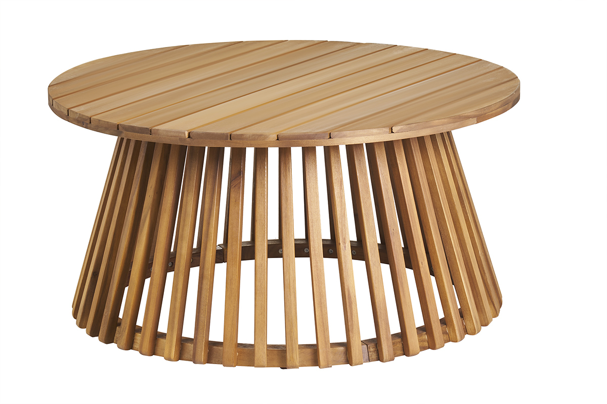 Tavolino da salotto da giardino rotondo in legno massello D80 cm - NASSAU