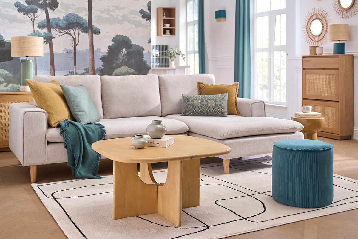 Tavolino da salotto di design in legno chiaro di mango massiccio L80 cm MASSARI