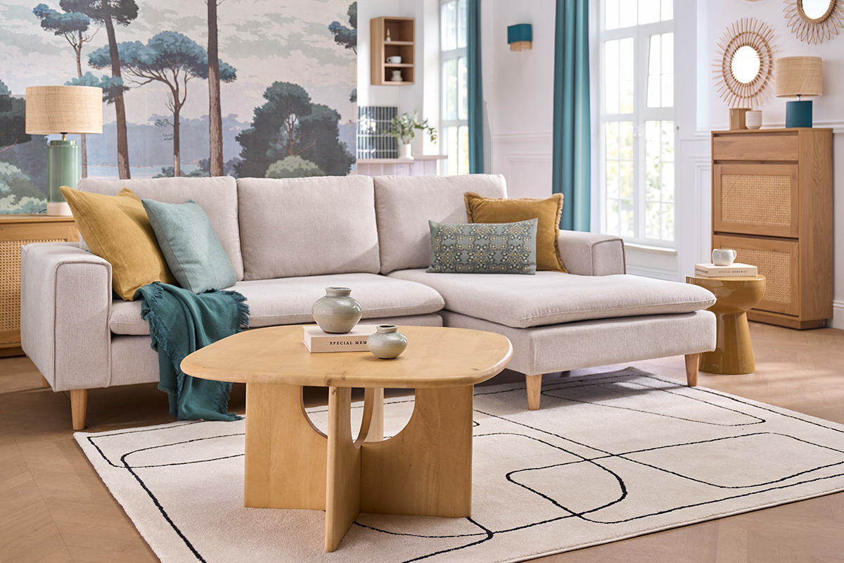 Tavolino da salotto di design in legno chiaro di mango massiccio L80 cm MASSARI