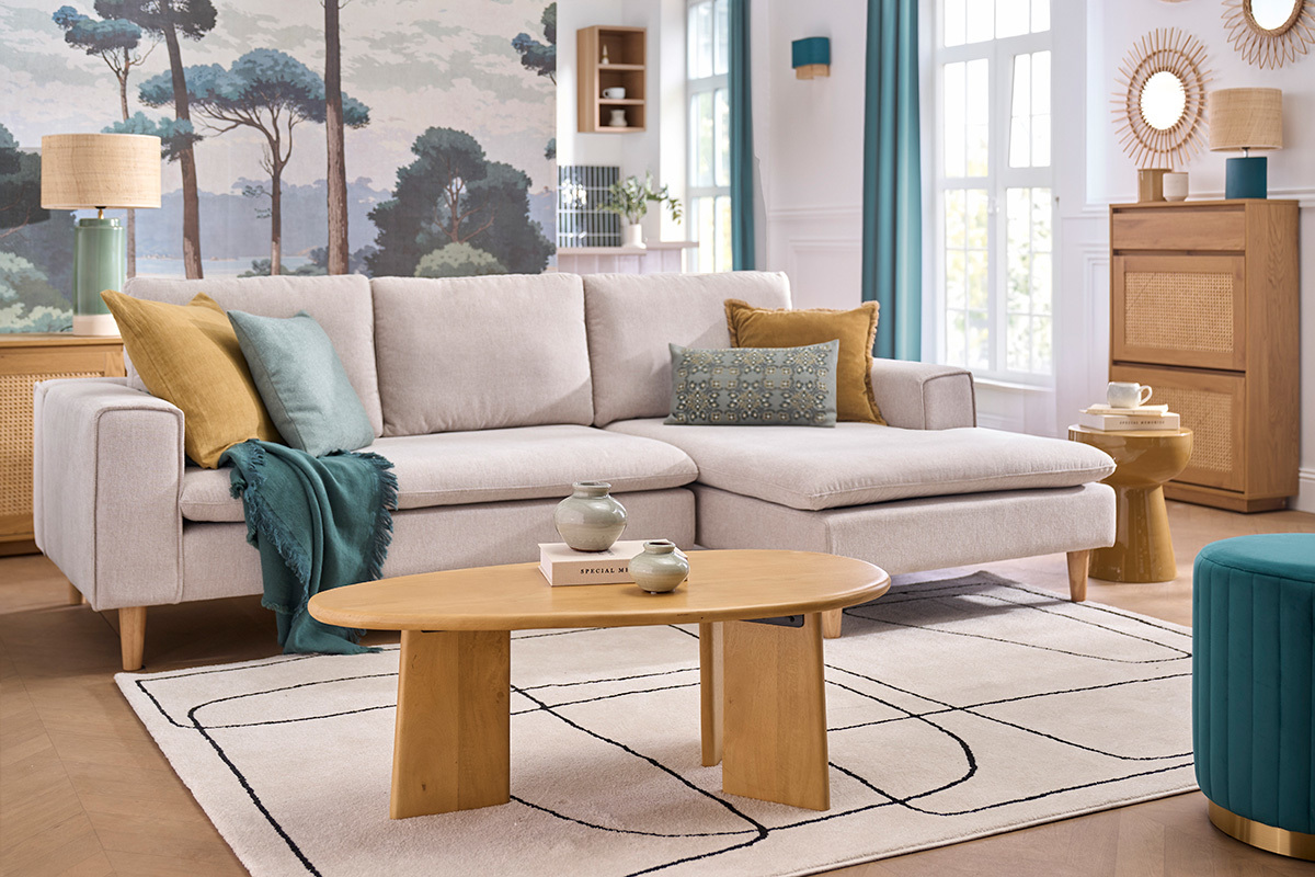 Tavolino da salotto di design in legno massello di mango L100 cm WONKA