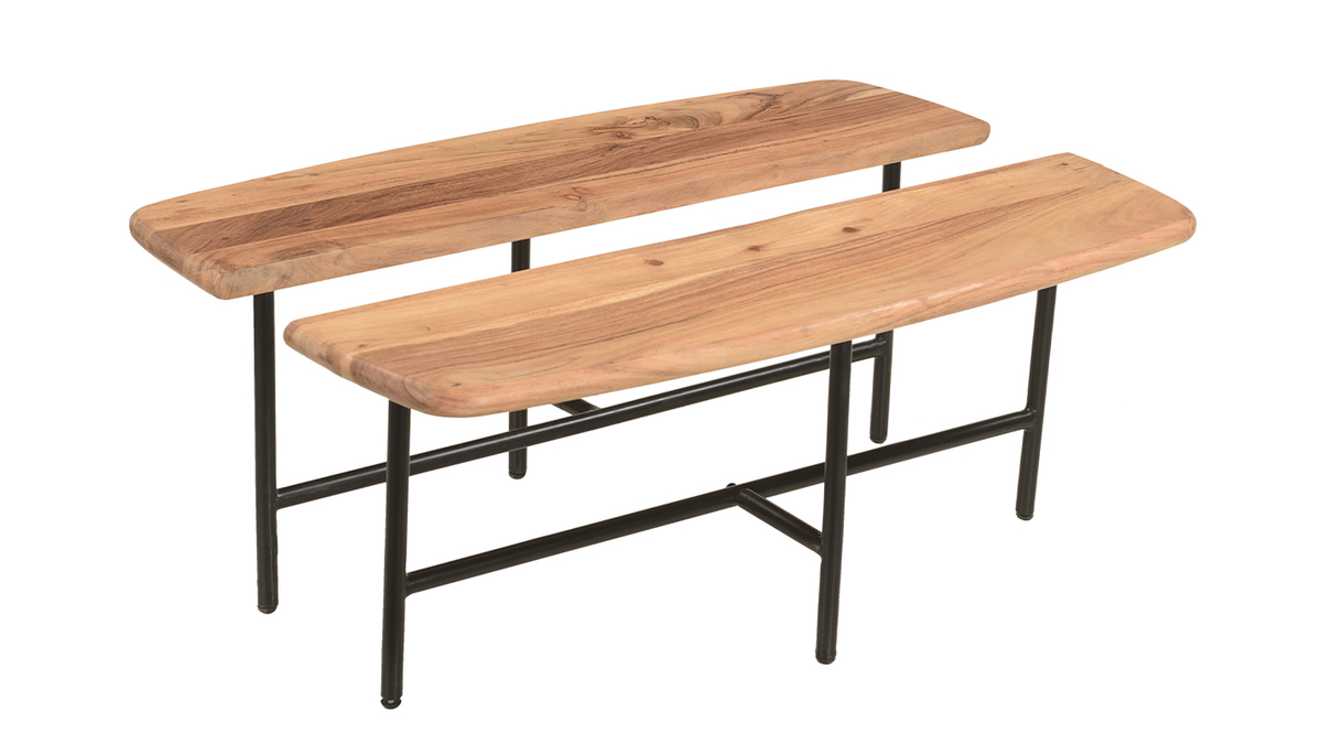 Tavolino da salotto estraibile 2 ripiani in acacia e metallo nero SUZANE