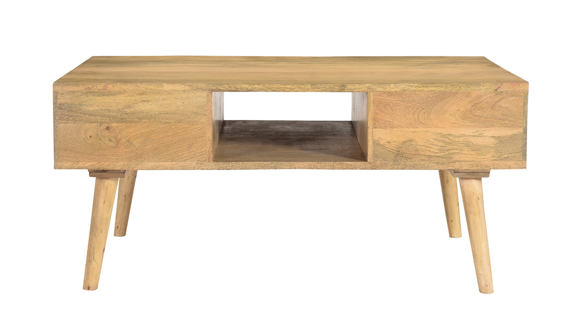 Tavolino da salotto in legno massello di mango e cassetti antracite e oro L100 cm WALTER