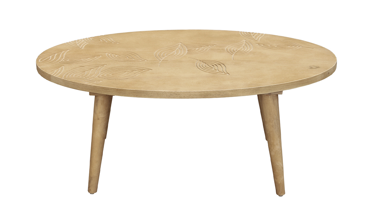 Tavolino da salotto ovale etnico in legno massello di mango con incisioni  KAFFIR - Miliboo