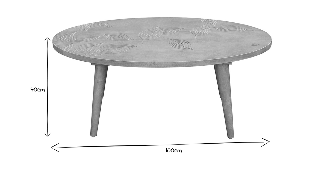 Tavolino da salotto ovale etnico in legno massello di mango con incisioni KAFFIR