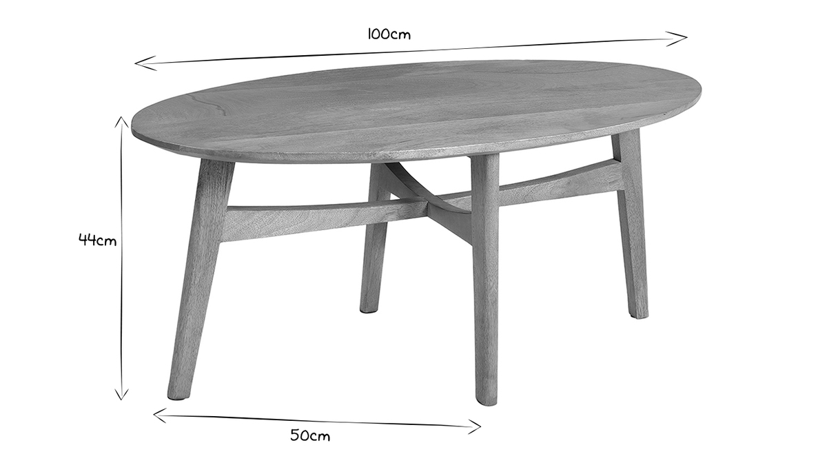 Tavolino da salotto ovale in massello di mango chiaro L100 cm PALEY