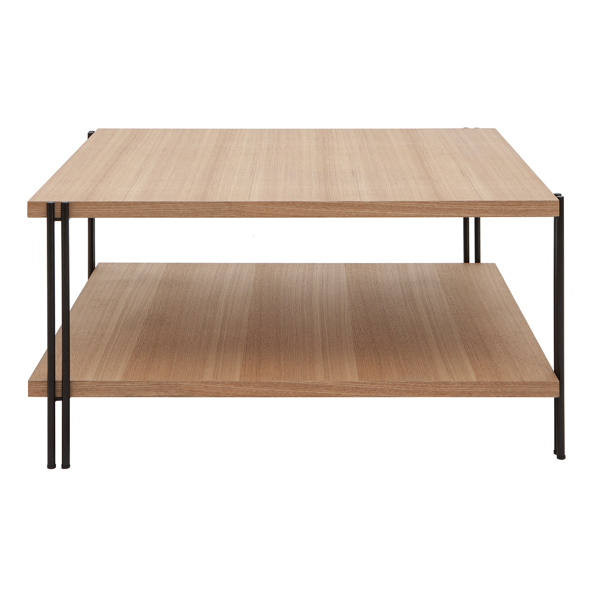 Tavolino da salotto quadrato a due ripiani legno chiaro e metallo nero HARLAN