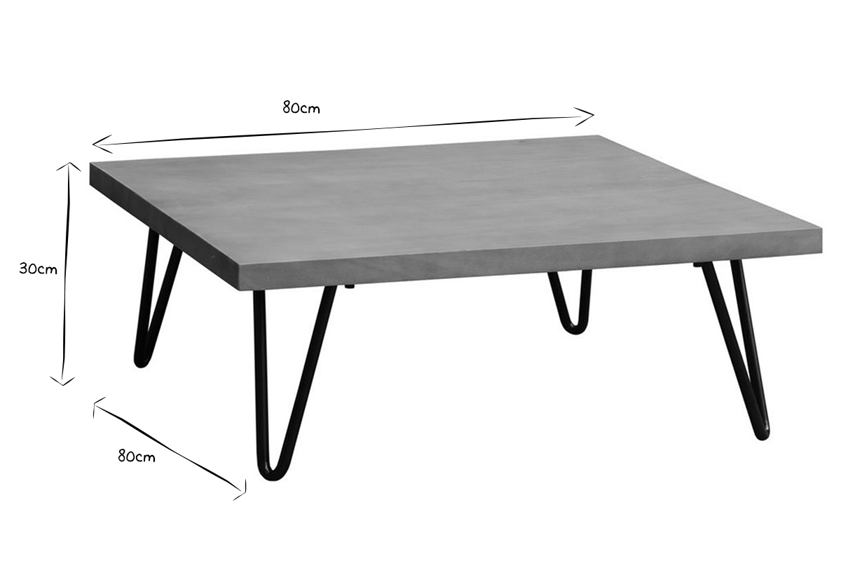 Tavolino da salotto quadrato in massello di mango e metallo nero L80 cm VIBES