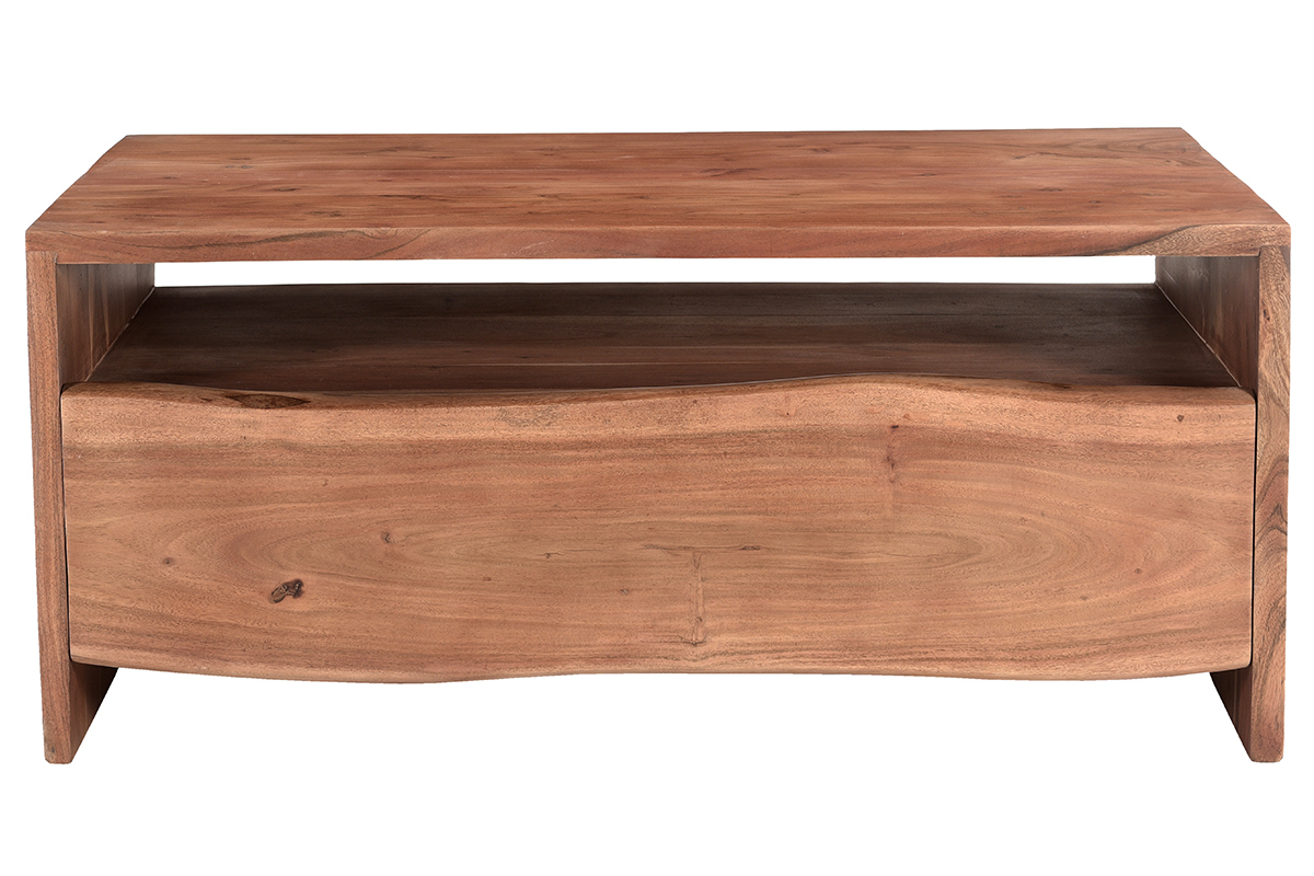 Tavolino da salotto rettangolare con vano portaoggetti in legno massello L100 cm BOHEMIAN