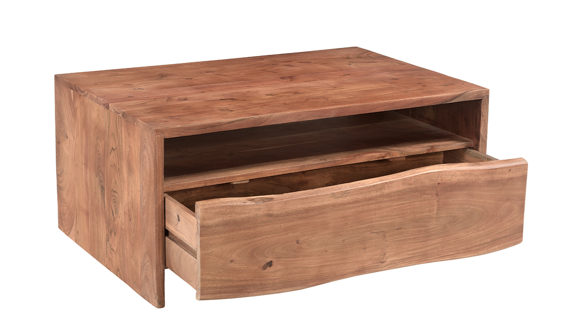 Tavolino da salotto rettangolare con vano portaoggetti in legno massello L100 cm BOHEMIAN