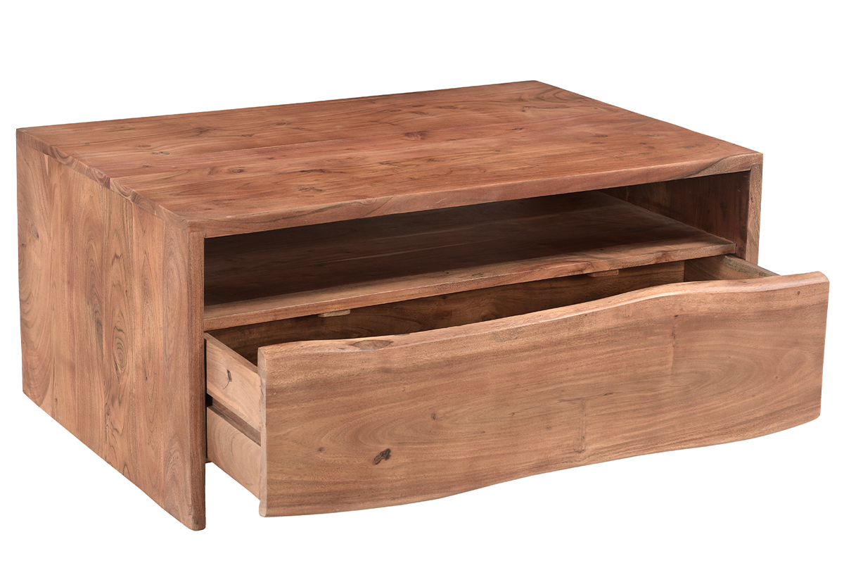 Tavolino da salotto rettangolare con vano portaoggetti in legno massello L100 cm BOHEMIAN