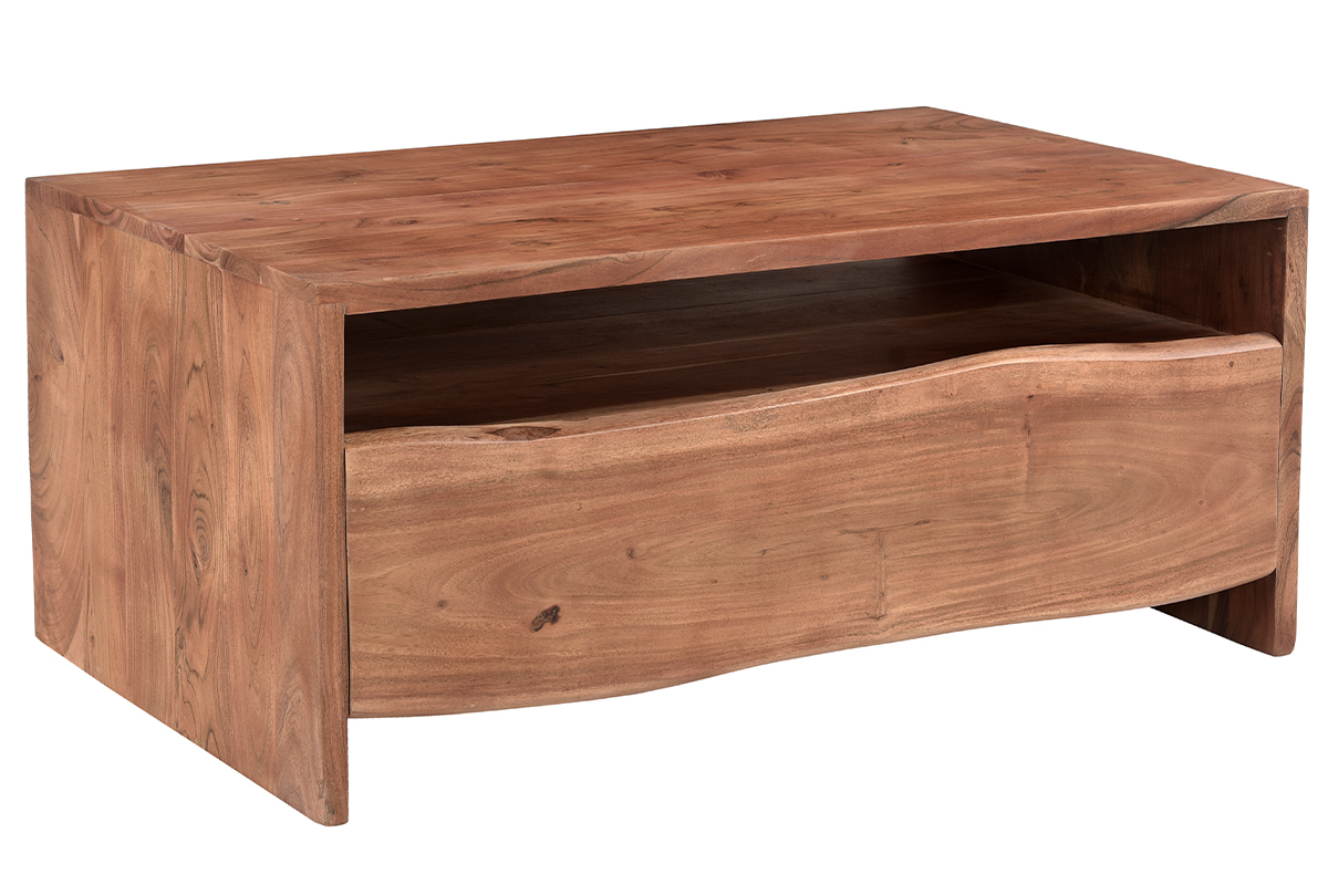 Tavolino da salotto rettangolare con vano portaoggetti in legno massello L100 cm BOHEMIAN