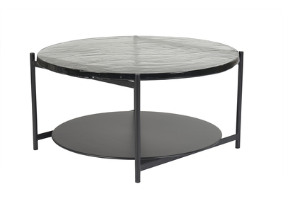 Tavolino da salotto rotondo in legno chiaro e metallo nero D90 cm