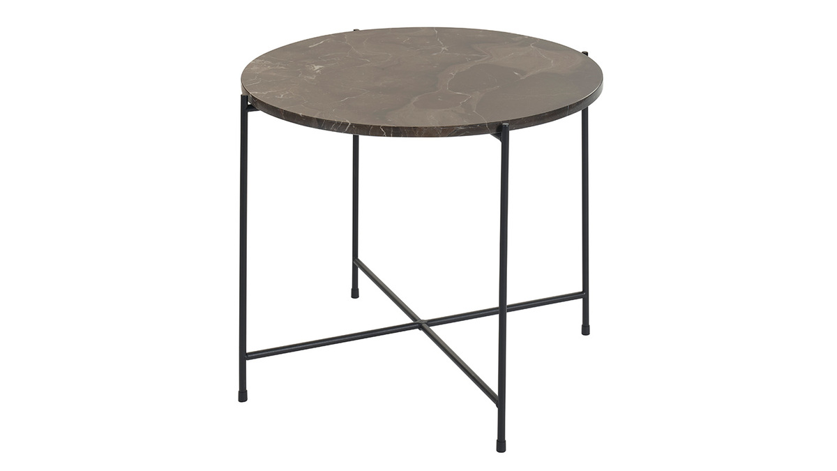 Tavolino da salotto rotondo design in marmo marrone e metallo nero D52 cm SARDA
