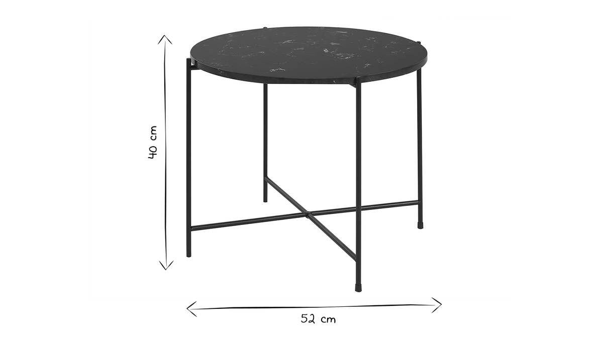Tavolino da salotto rotondo design in marmo marrone e metallo nero D52 cm SARDA
