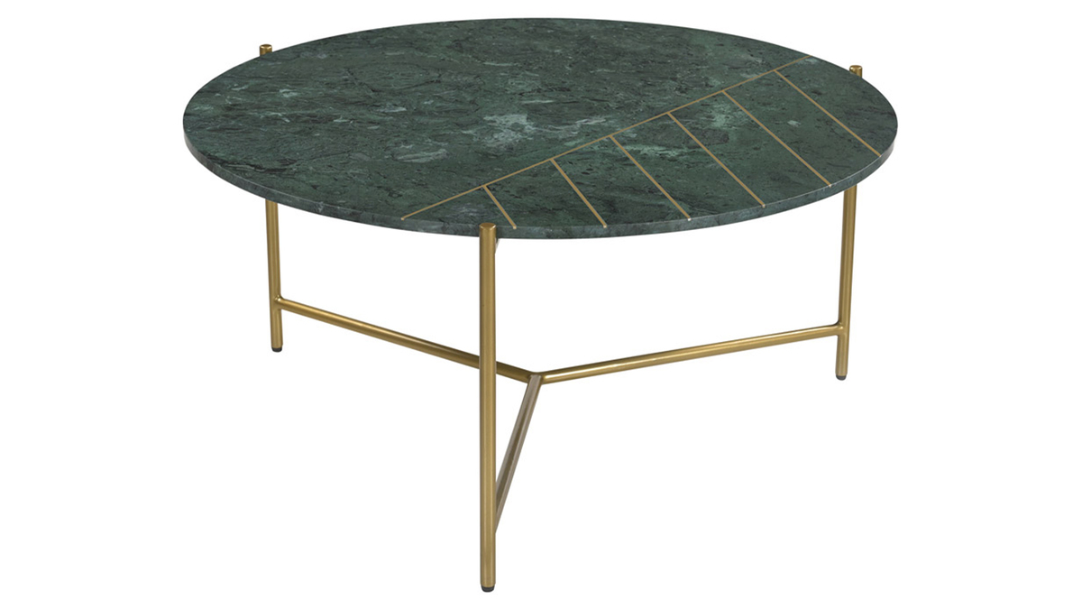 Tavolino da salotto rotondo design in marmo verde e ottone D90 cm SILLON