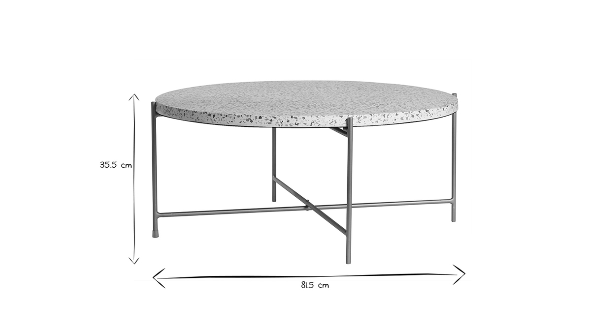 Tavolino da salotto rotondo design in terrazzo e metallo dorato D81 cm MEZZO