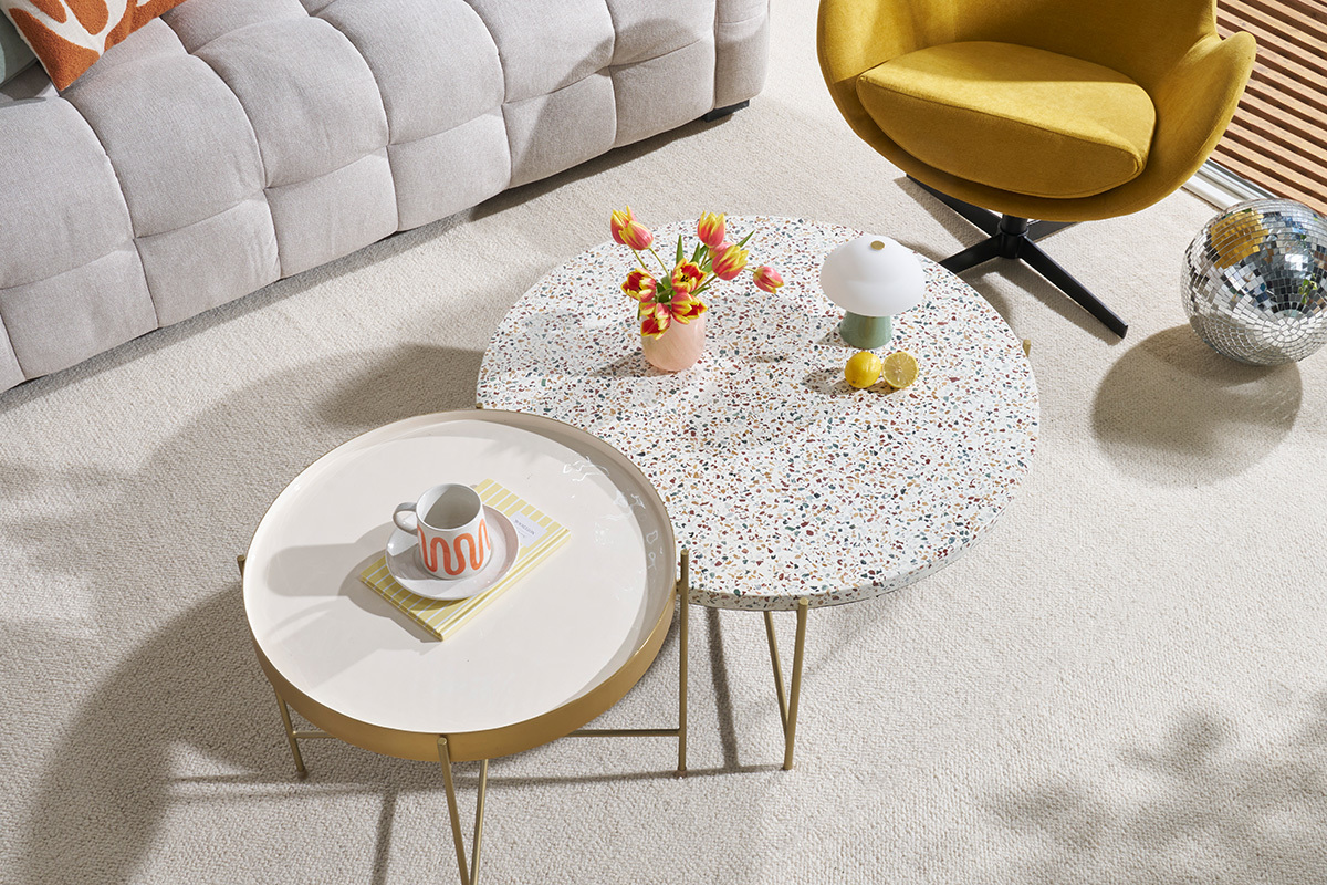 Tavolino da salotto rotondo design in terrazzo e metallo dorato D81 cm MEZZO