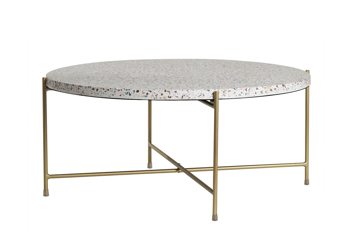 Tavolino da salotto rotondo design in terrazzo e metallo dorato D81 cm MEZZO