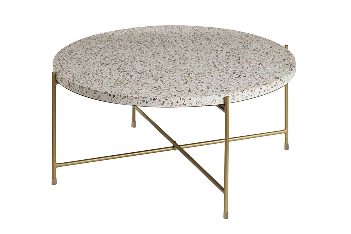 Tavolino da salotto rotondo design in terrazzo e metallo dorato D81 cm MEZZO