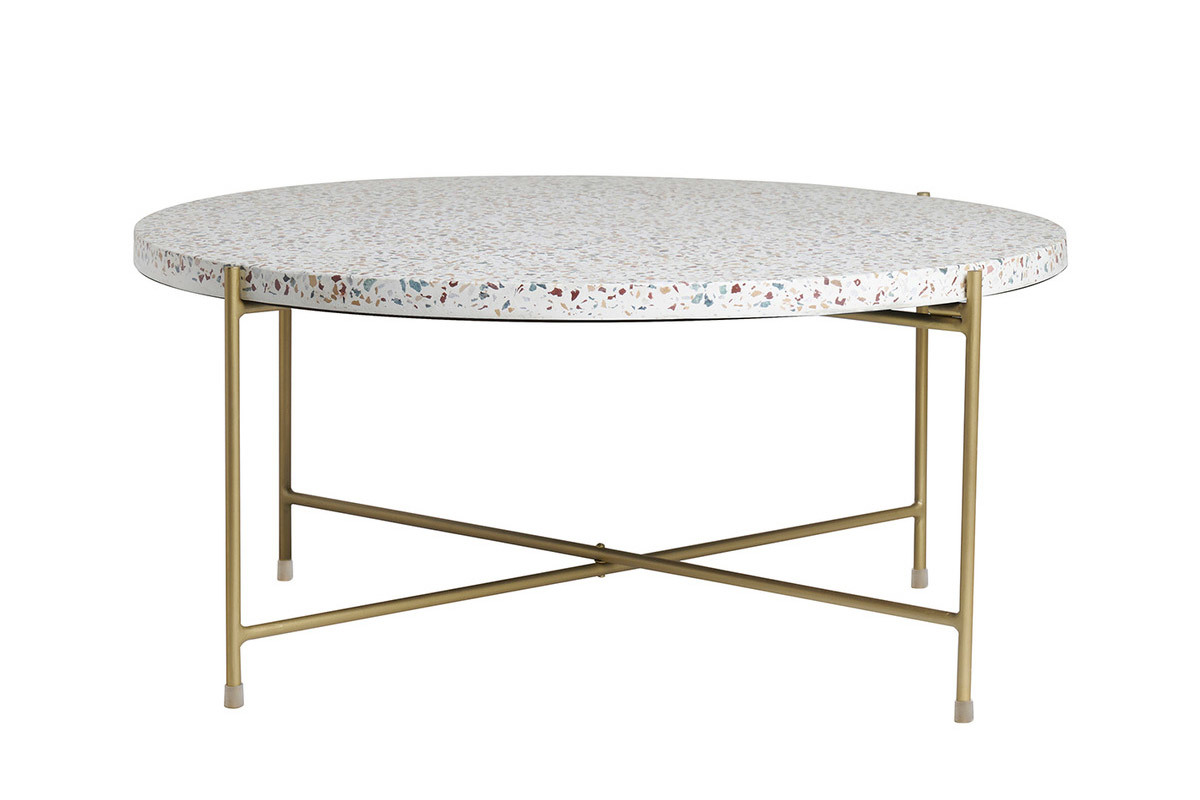 Tavolino da salotto rotondo design in terrazzo e metallo dorato D81 cm MEZZO