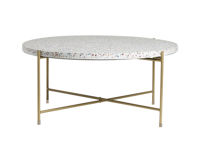 Tavolino da salotto rotondo design in terrazzo e metallo dorato D81 cm MEZZO