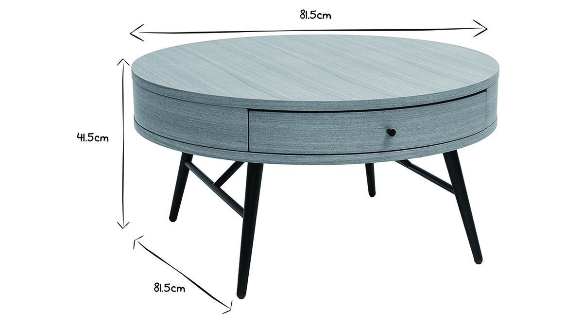 Tavolino da salotto rotondo in legno chiaro e metallo nero cassetto L81,5 cm KORAL
