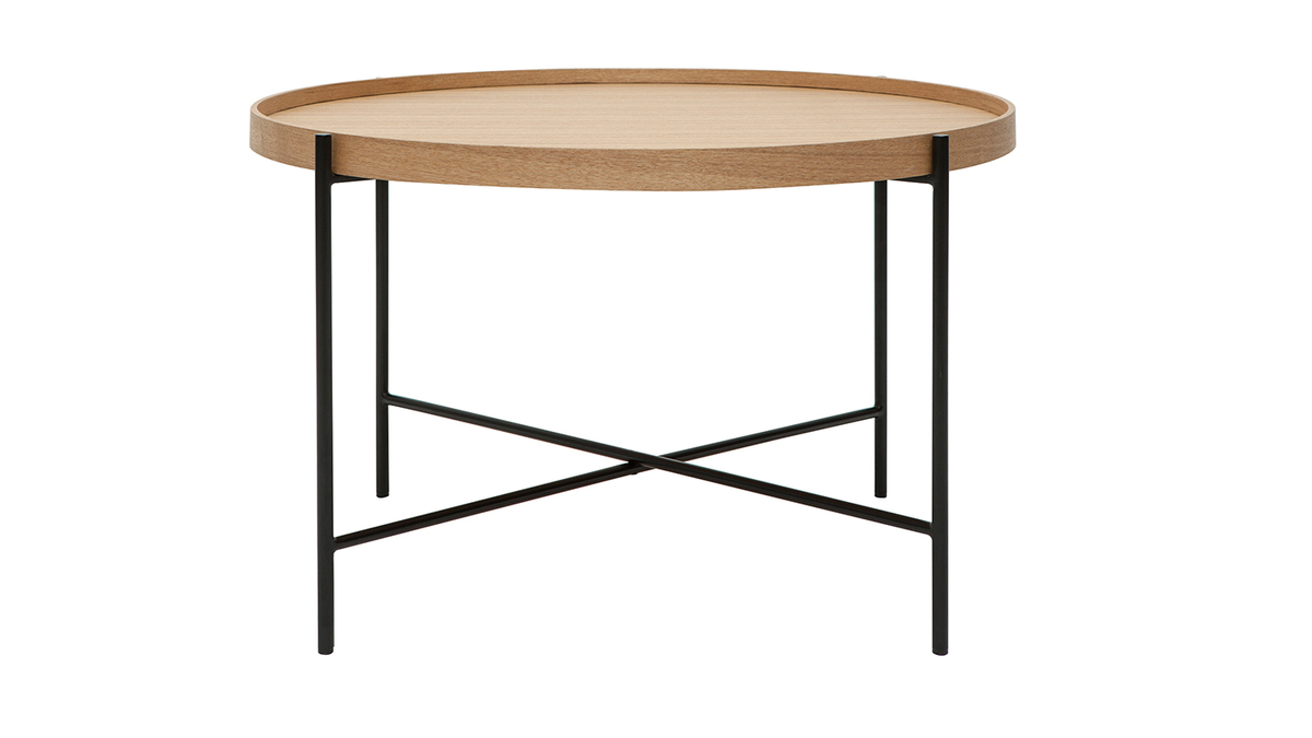 Tavolino da salotto rotondo in legno chiaro e metallo nero D75 cm BASSY -  Miliboo