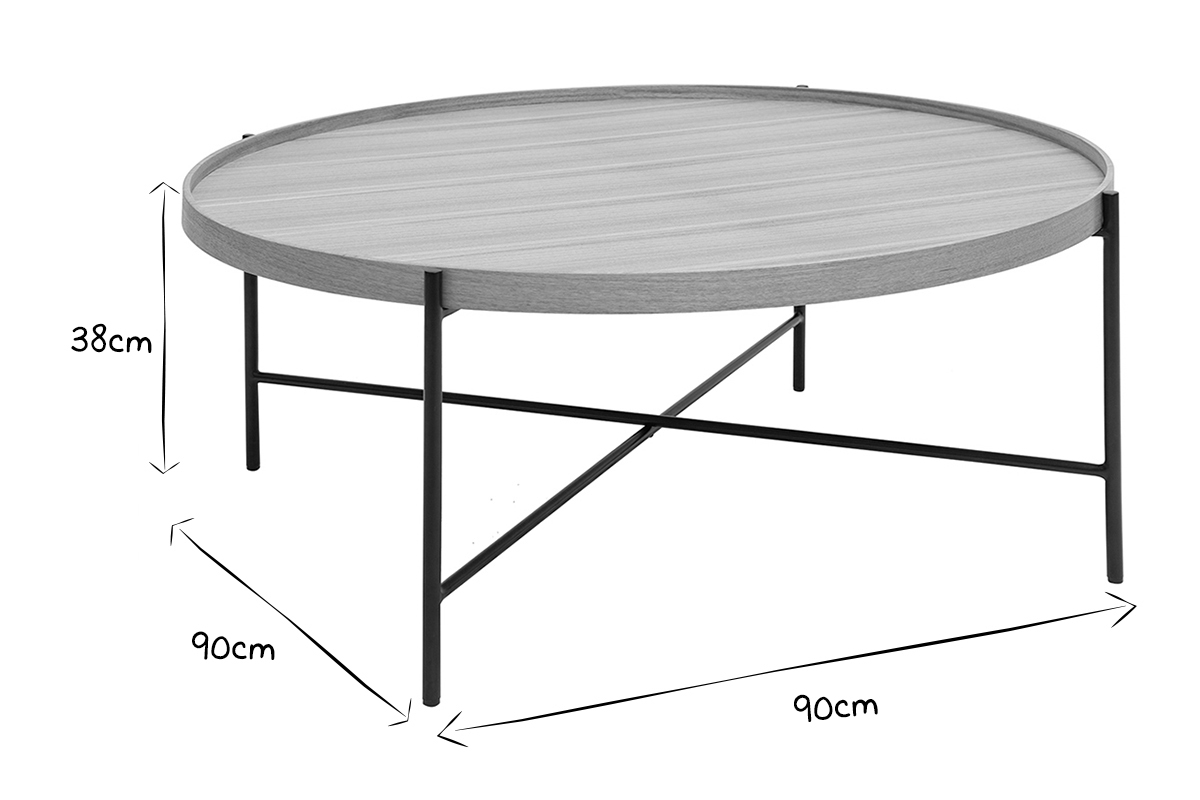 Tavolino da salotto rotondo in legno chiaro e metallo nero D90 cm BASSY