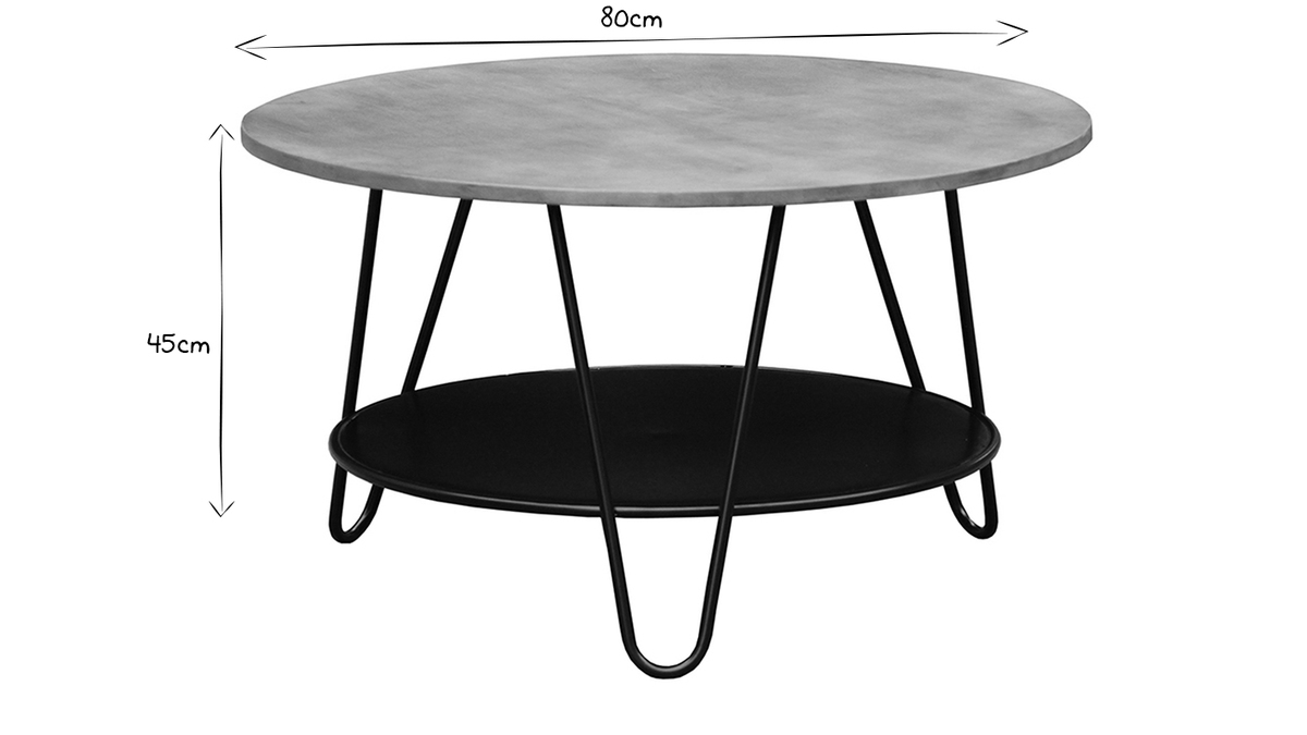 Tavolino da salotto rotondo in massello di mango e metallo nero PRIYA