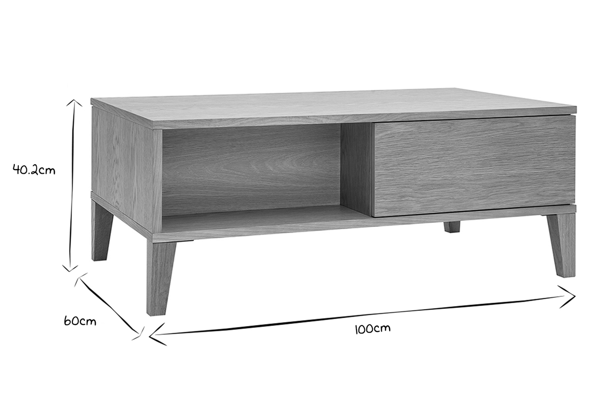 Tavolino da salotto scandinavo con vano in legno chiaro L100 cm FREDDY