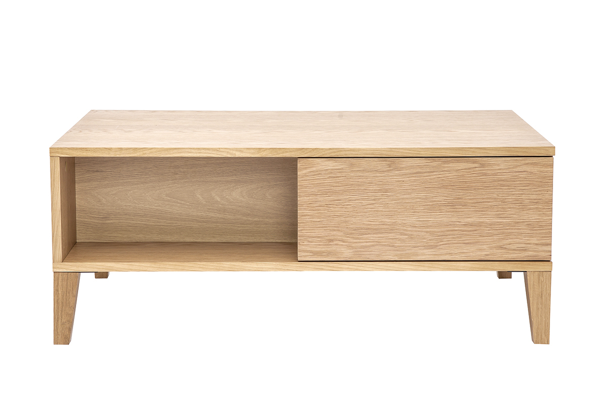 Tavolino da salotto scandinavo con vano in legno chiaro L100 cm FREDDY