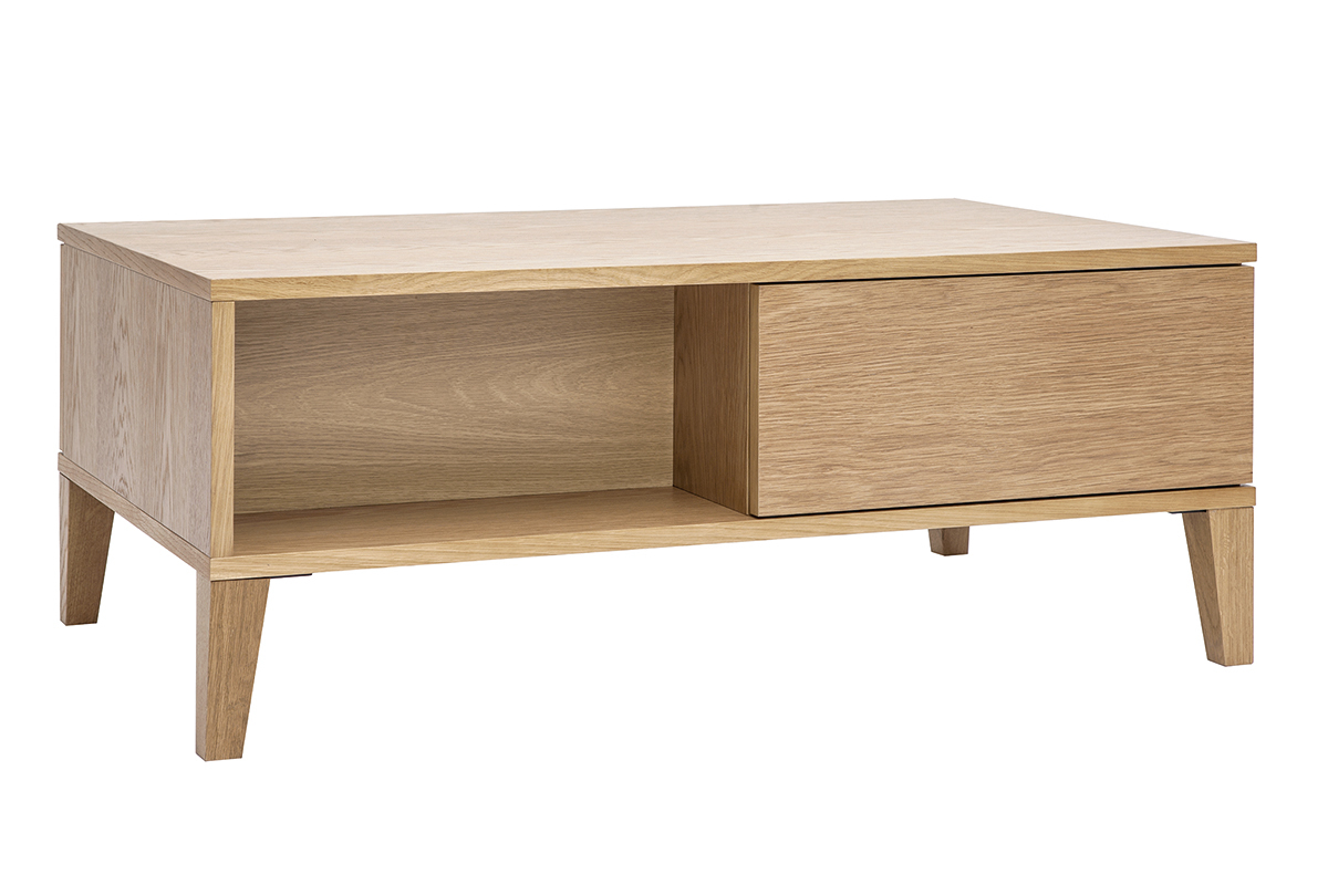Tavolino da salotto scandinavo con vano in legno chiaro L100 cm FREDDY