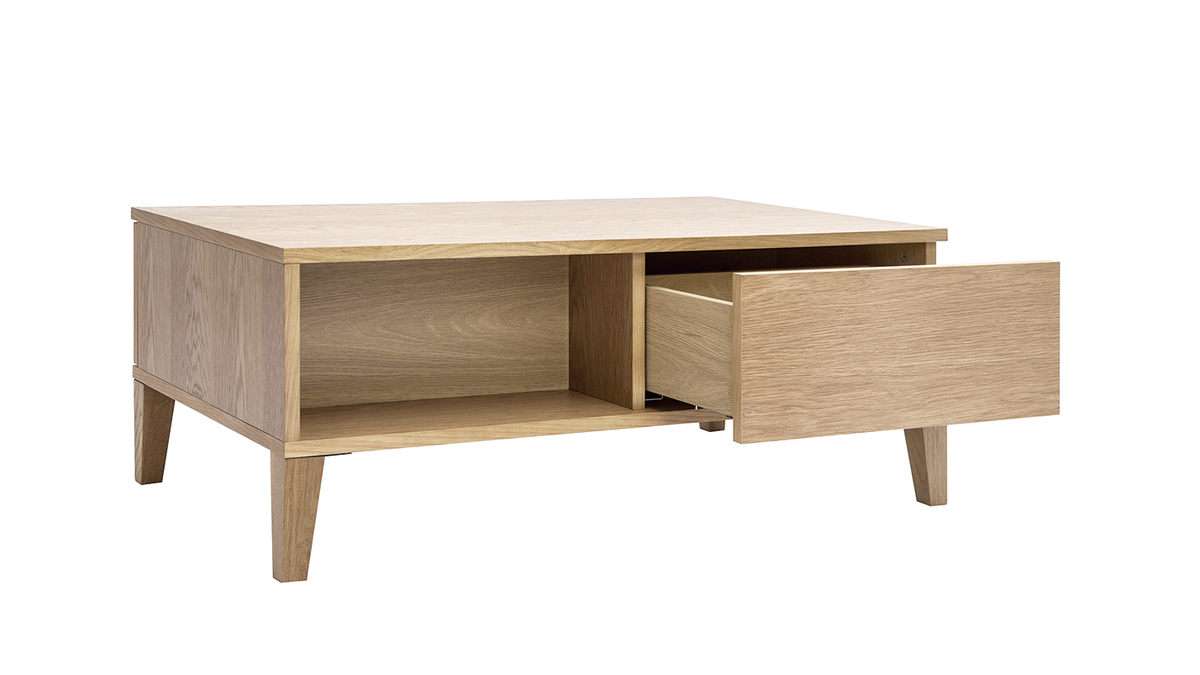Tavolino da salotto scandinavo con vano in legno chiaro L100 cm FREDDY