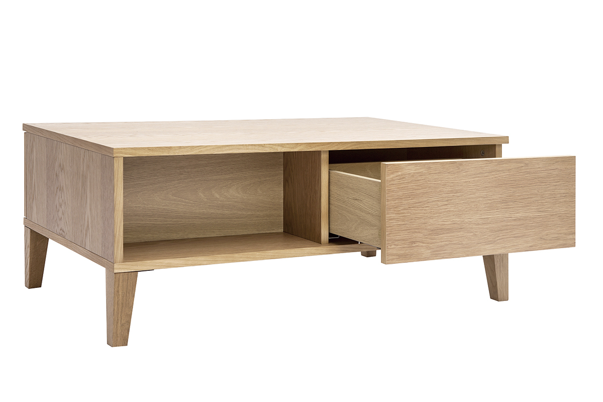 Tavolino da salotto scandinavo con vano in legno chiaro L100 cm FREDDY