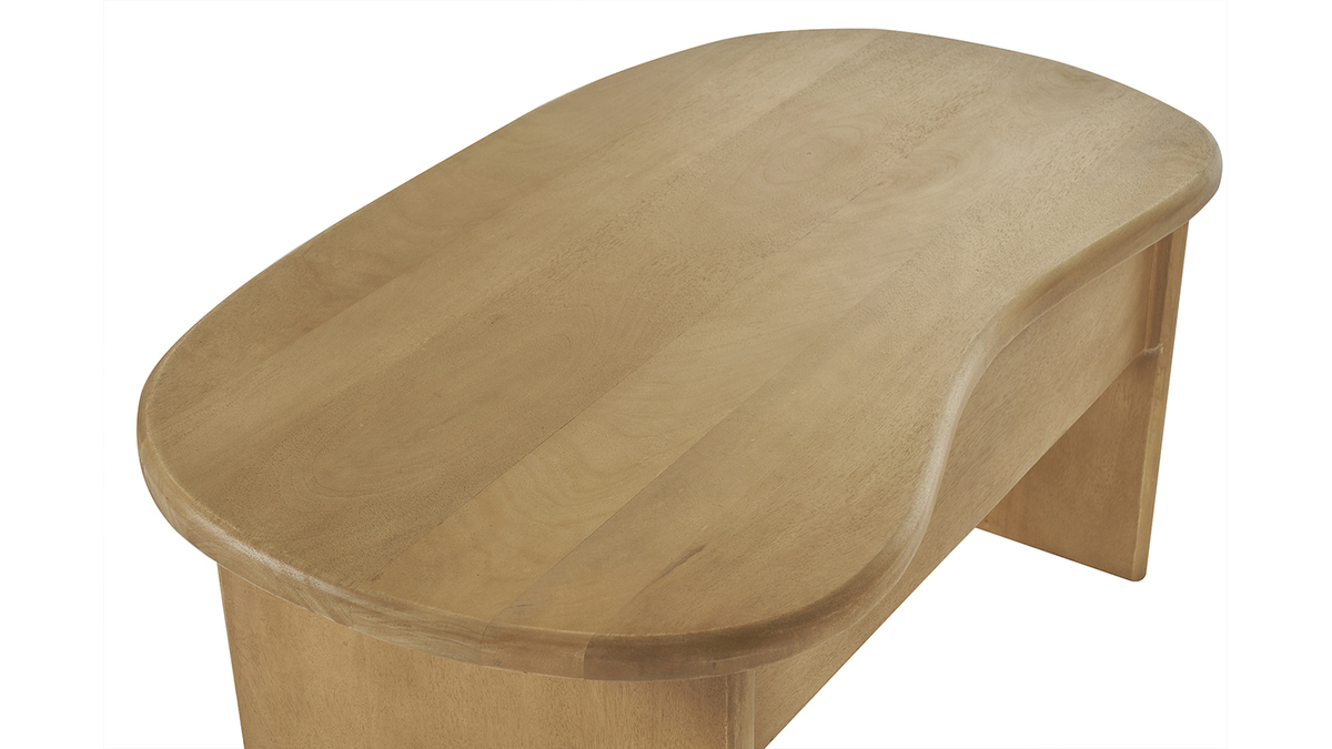 Tavolino da salotto sollevabile design forma fagiolo con vano contenitore in legno massello di mango L95 cm KOKOA