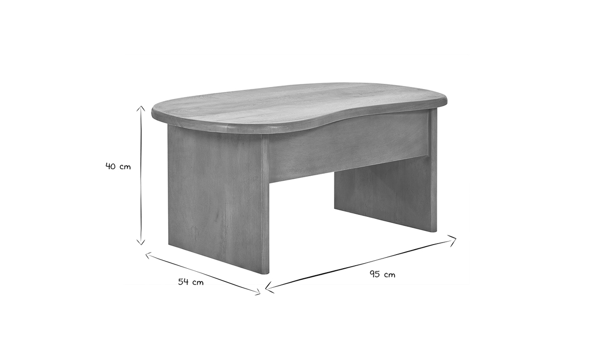 Tavolino da salotto sollevabile design forma fagiolo con vano contenitore in legno massello di mango L95 cm KOKOA