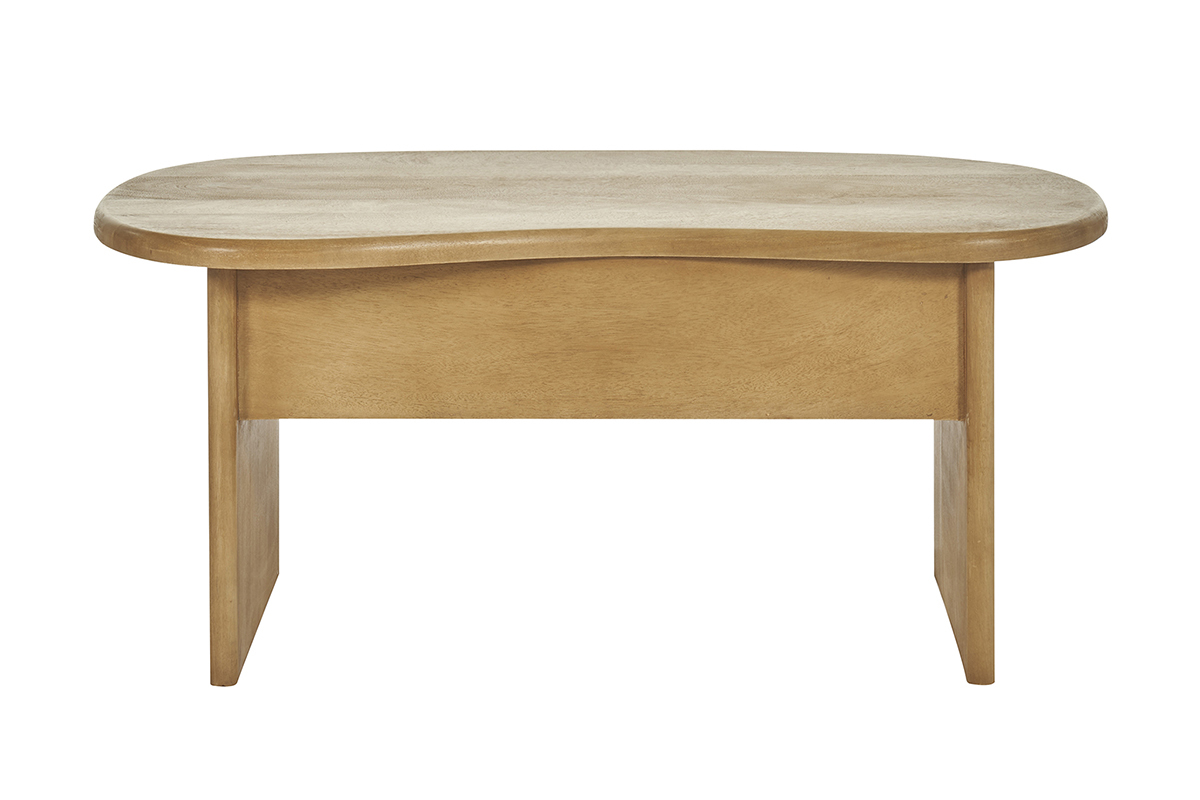 Tavolino da salotto sollevabile design forma fagiolo con vano contenitore in legno massello di mango L95 cm KOKOA