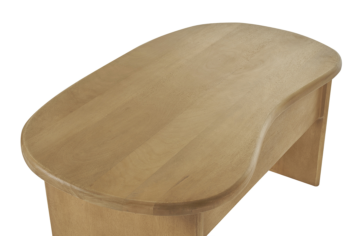 Tavolino da salotto sollevabile design forma fagiolo con vano contenitore in legno massello di mango L95 cm KOKOA