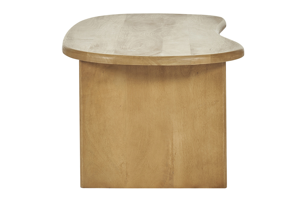 Tavolino da salotto sollevabile design forma fagiolo con vano contenitore in legno massello di mango L95 cm KOKOA