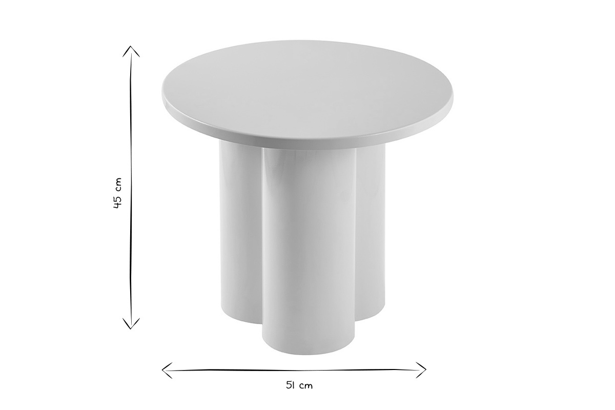 Dimensioni del tavolino in bianco e nero: L51 cm, H45 cm.