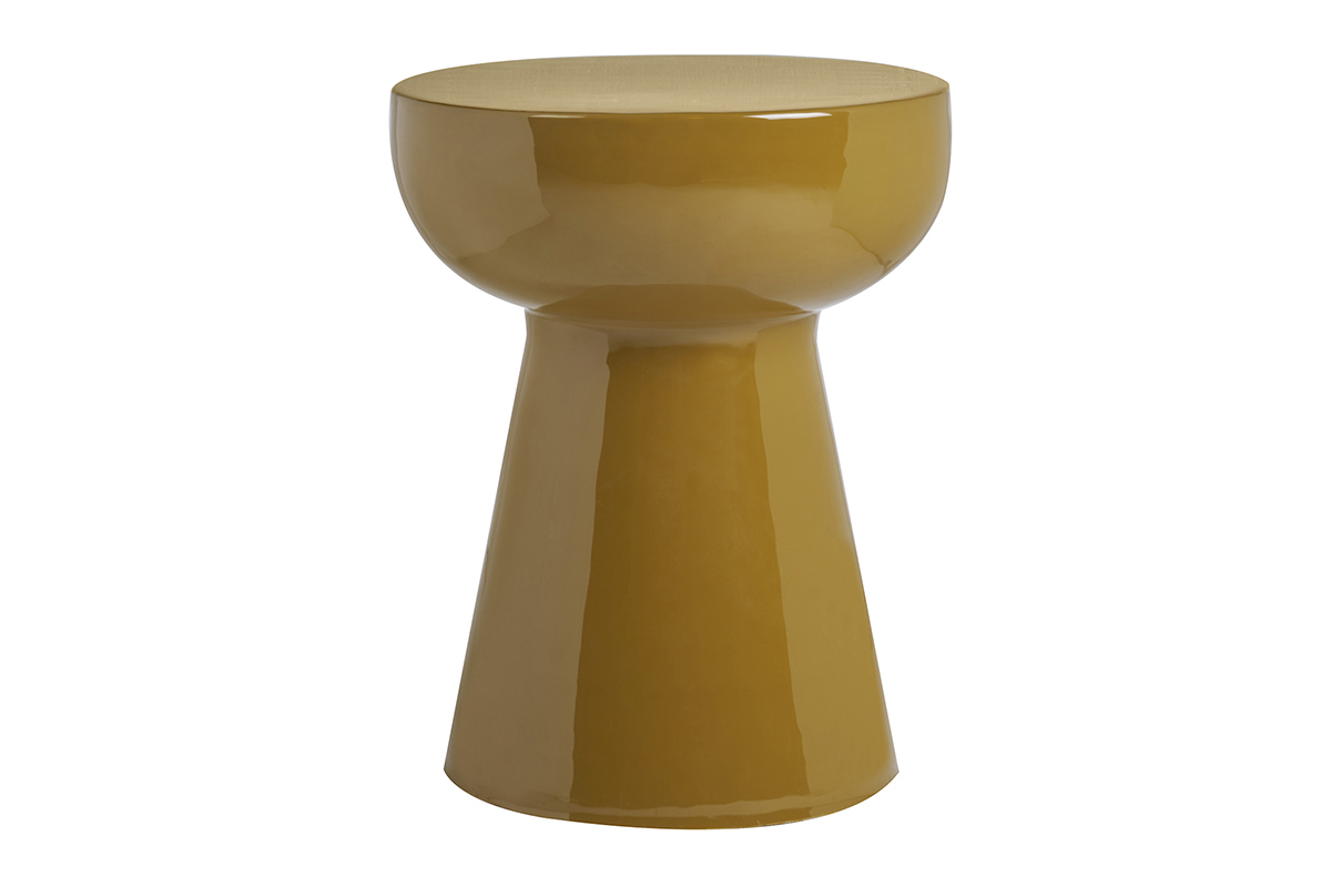 Tavolino tondo in metallo smaltato bronzo vista frontale.