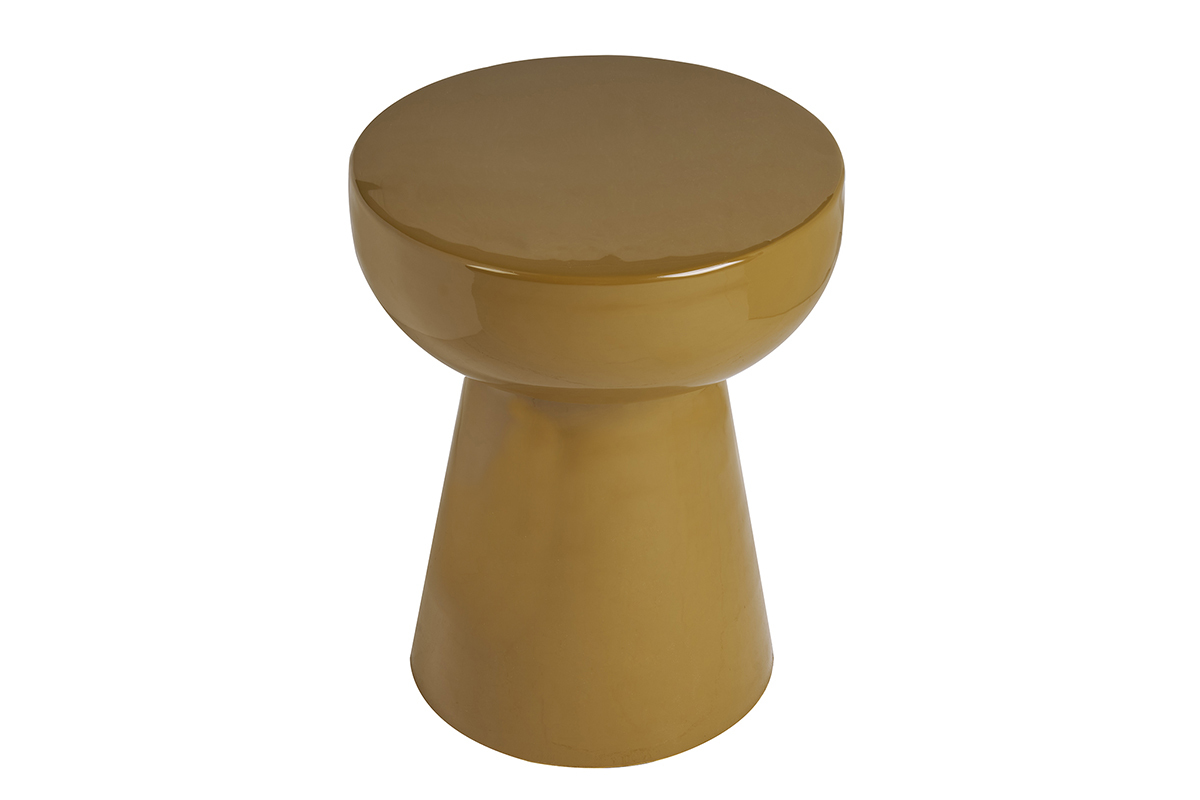 Tavolino rotondo in metallo smaltato bronzo, vista dall'alto.