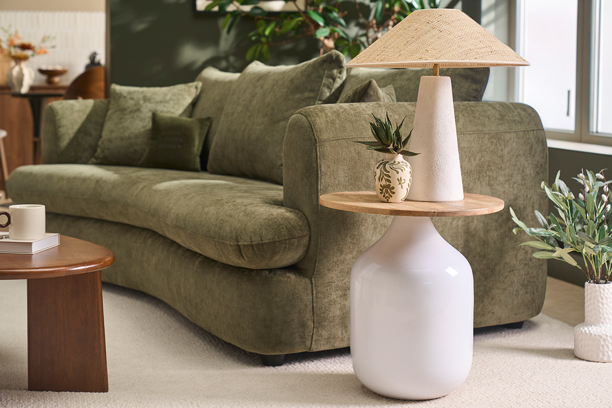 Tavolino d'ausilio rotondo design bianco e legno di mango massiccio H49 cm VERONA