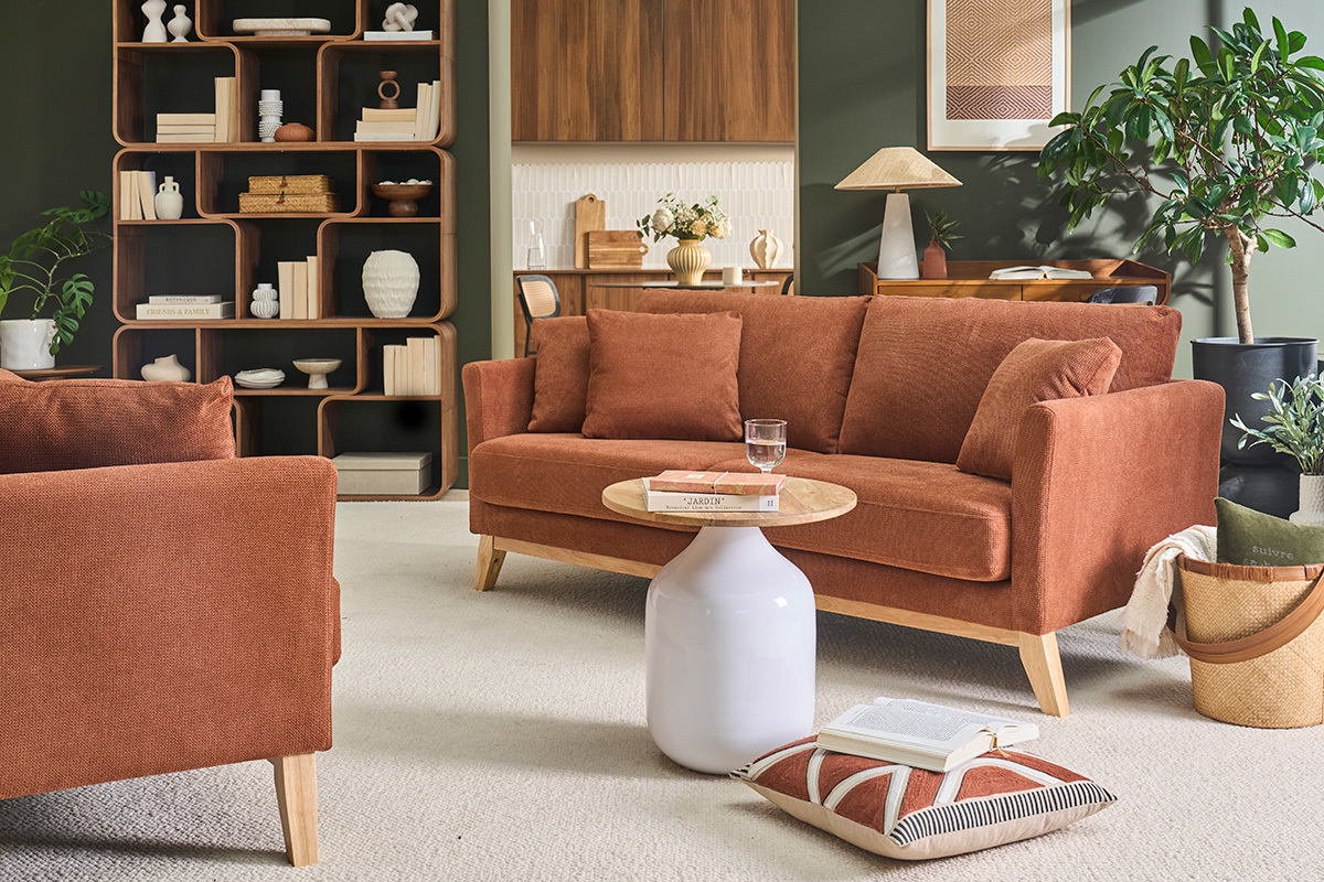 Tavolino d'ausilio rotondo design bianco e legno di mango massiccio H49 cm VERONA