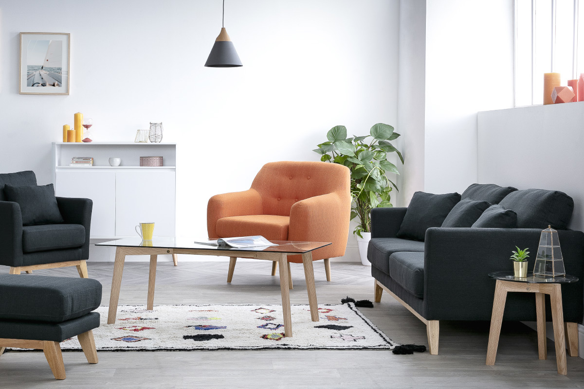 Tavolino design contemporaneo in vetro e quercia DAVOS