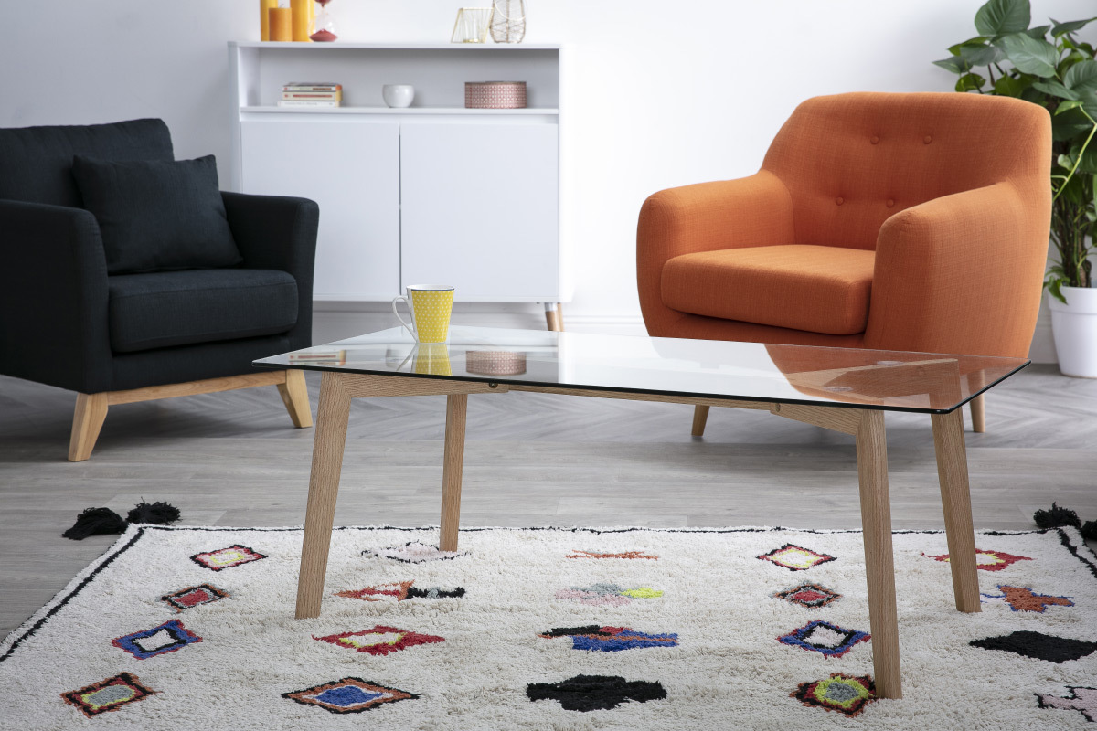 Tavolino design contemporaneo in vetro e quercia DAVOS