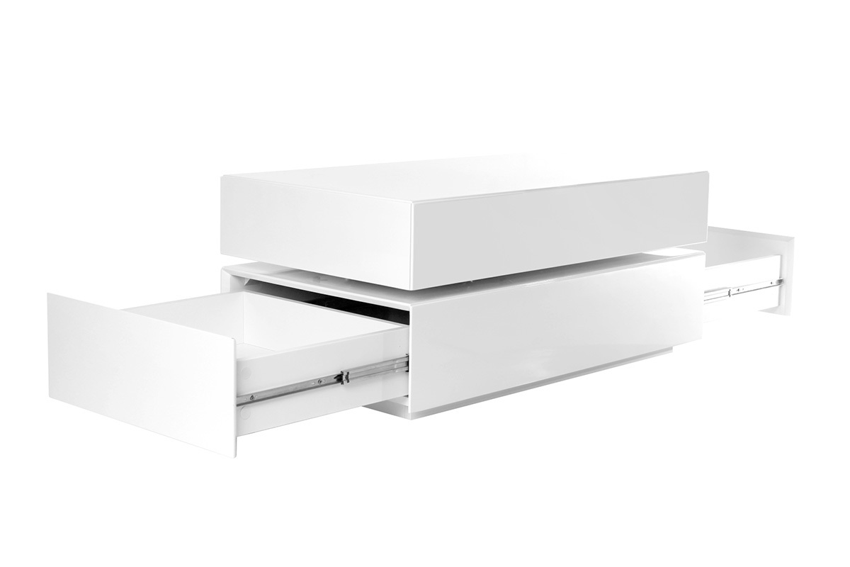 Tavolino design girevole 4 cassetti di colore bianco ELEA