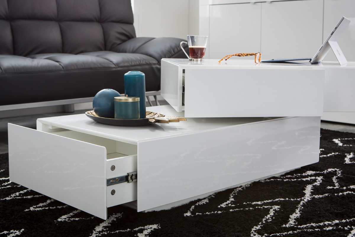 Tavolino design girevole 4 cassetti di colore bianco ELEA