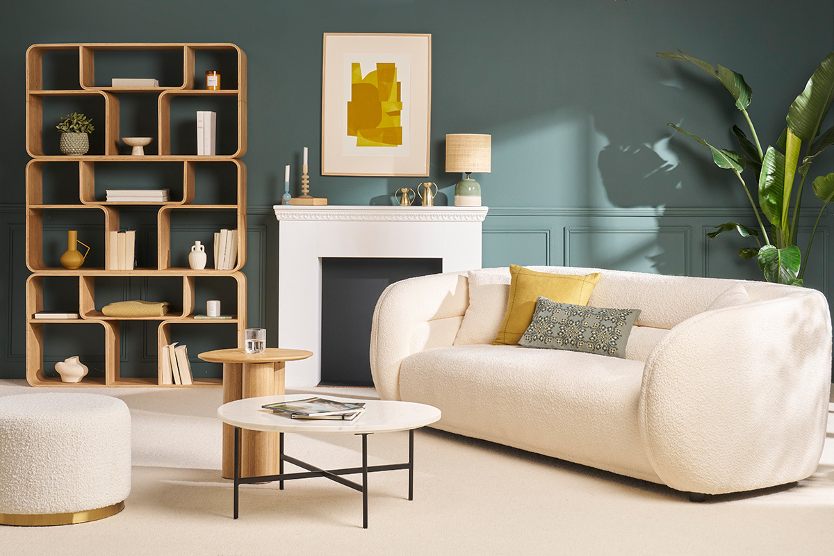 Tavolino design in marmo bianco e metallo nero L80 cm SASSO